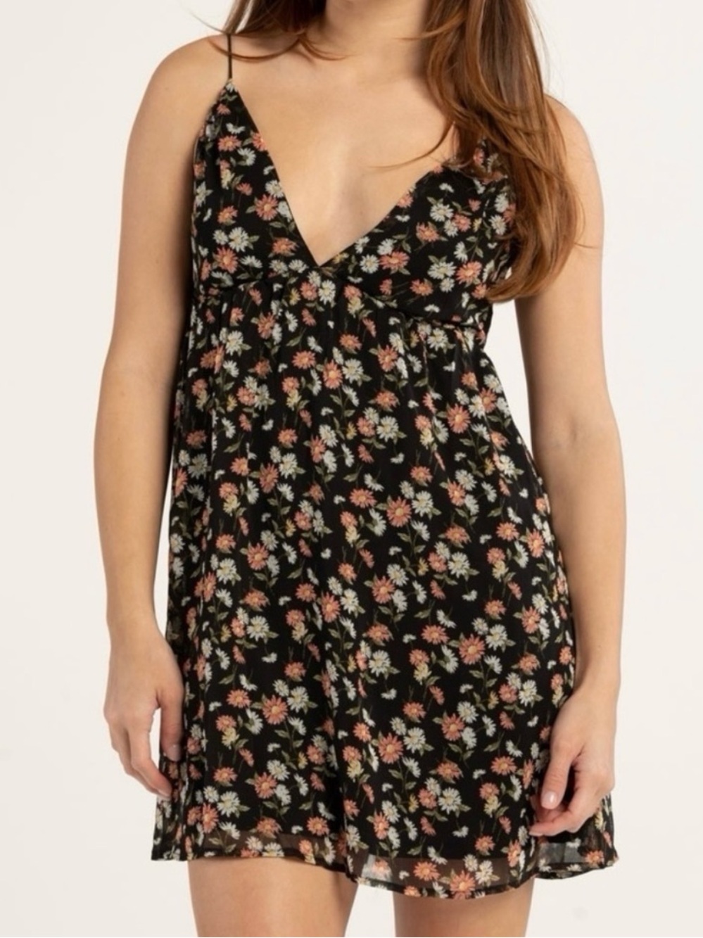 RSQ Black Floral Spaghetti-Strap Mini Dress